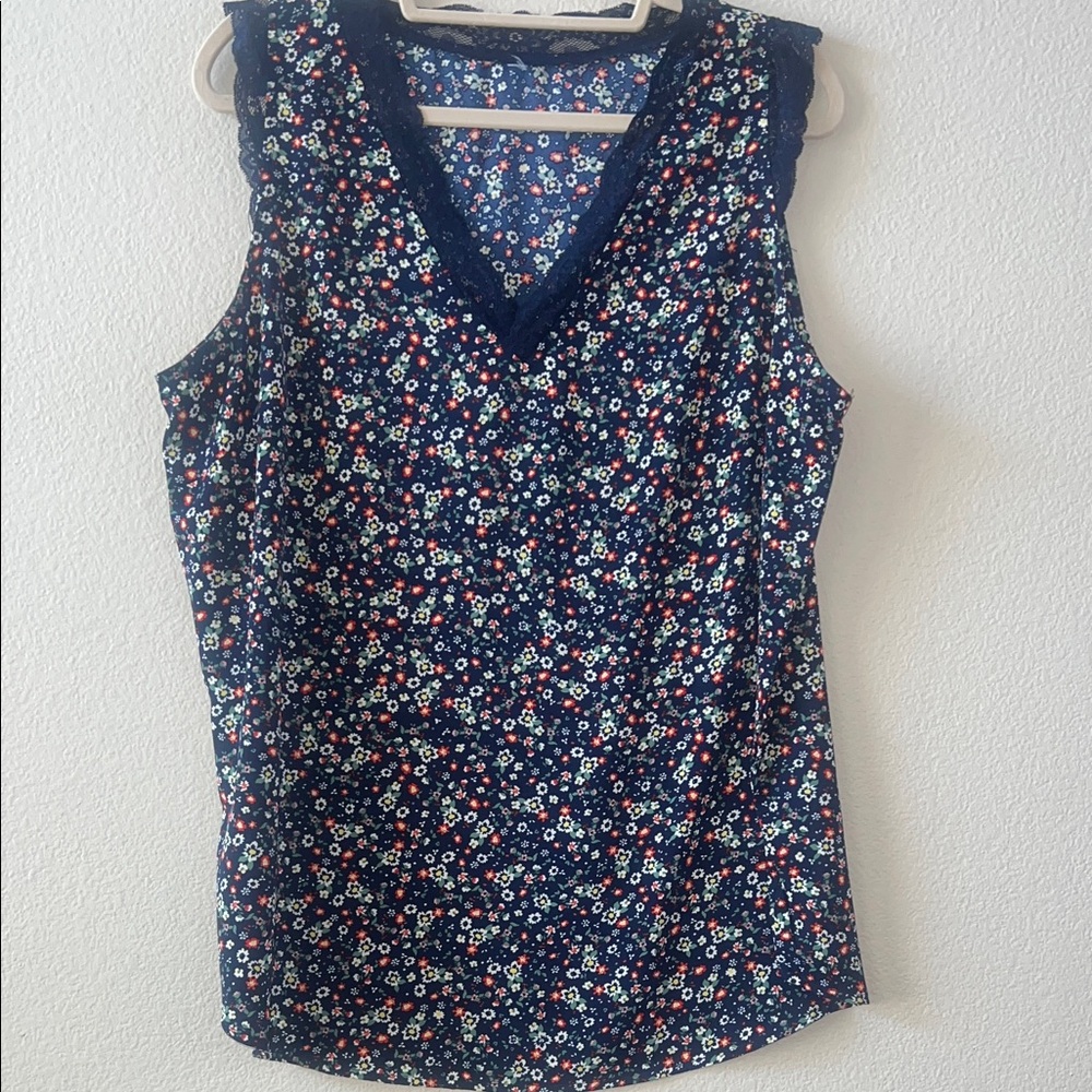 Floral Sleeveless Top - Navy